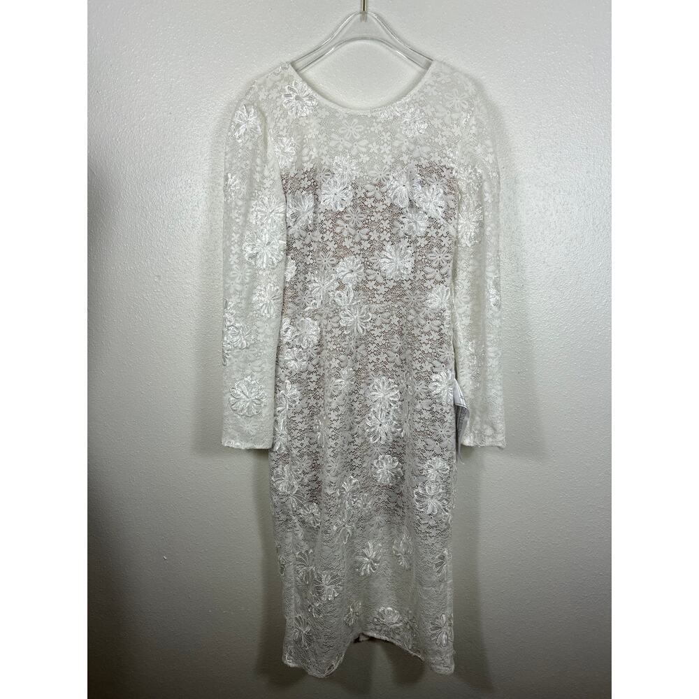 Dress the Population NWT Sophia Floral Lace Midi Dress White Large Bridal Formal - Picture 4 of 7